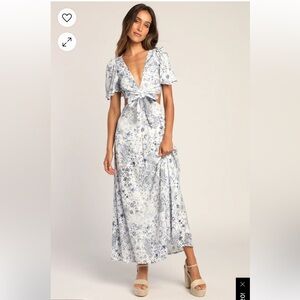 Stroll the Avenues White Floral Print Tie-Front Maxi Dress
